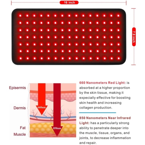 New 16'' X 7.9'' LED 660nm Red Light Therapy and 850nm Near Infrared Light Therapy Devices Large Pads Wearable Wrap for Pain