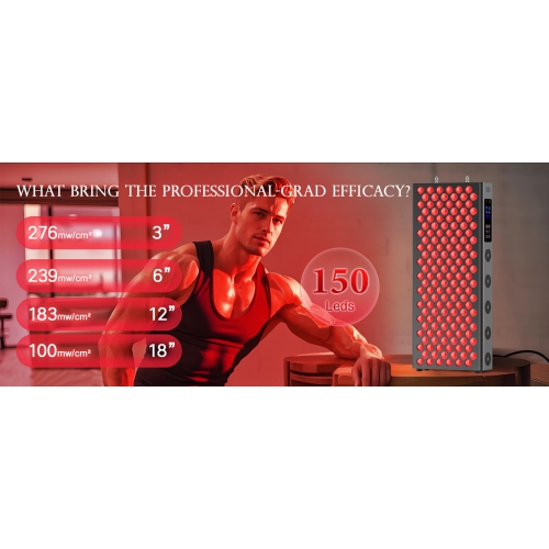Red Light Therapy Panel for Muscle Recovery – 150 x 5W Dual-Chip LEDs, 660nm & 850nm, 183mW/cm² High Output, Adjustable Stand, Timer & Pulse Modes,