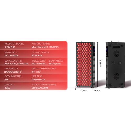 Red Light Therapy Panel for Muscle Recovery – 150 x 5W Dual-Chip LEDs, 660nm & 850nm, 183mW/cm² High Output, Adjustable Stand, Timer & Pulse Modes,