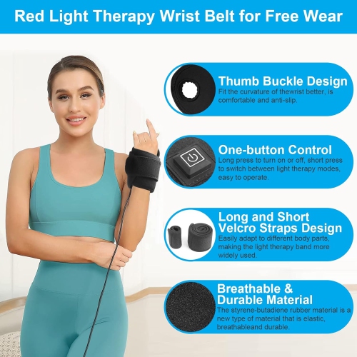 Red Light Therapy Hand Wrap, Near Infrared Light Therapy Belt Wearable Infrared Wrap Neck Face Chin Knee Ankle with 660nm 850nm Infrared Light for