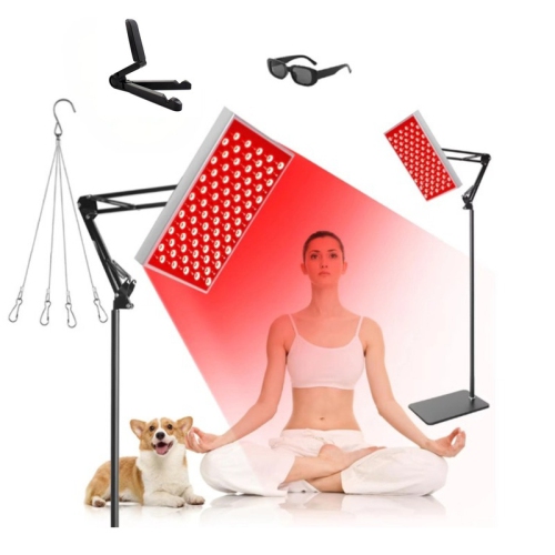 Red Light Therapy Panel – 225 LEDs, 45W Full-Body Device with Adjustable Stand, Pain Relief & Skin Rejuvenation, 31×31 cm, Black, Home Use White