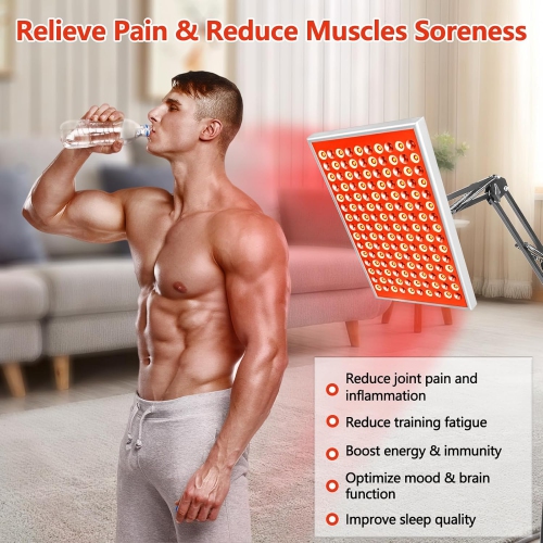 Red Light Therapy Panel – 225 LEDs, 45W Full-Body Device with Adjustable Stand, Pain Relief & Skin Rejuvenation, 31×31 cm, Black, Home Use White