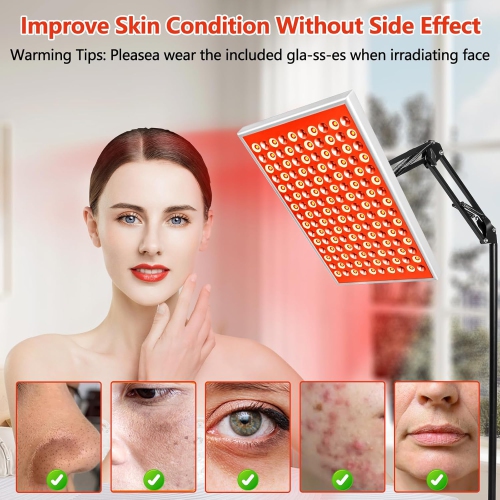 Red Light Therapy Panel – 225 LEDs, 45W Full-Body Device with Adjustable Stand, Pain Relief & Skin Rejuvenation, 31×31 cm, Black, Home Use White