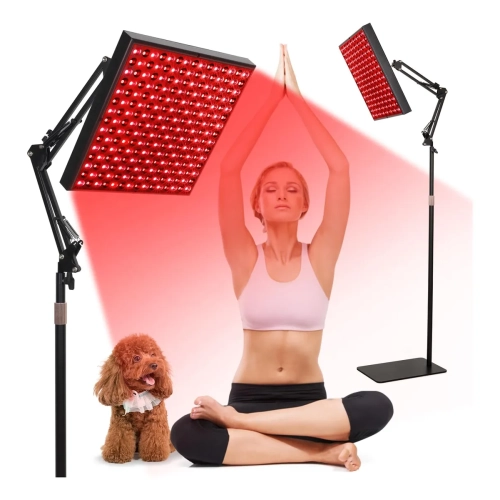 Red Light Therapy Panel – 225 LEDs, 45W Full-Body Device with Adjustable Stand, Pain Relief & Skin Rejuvenation, 31×31 cm, Black, Home Use Black