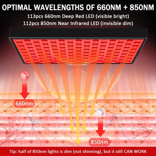Red Light Therapy Panel – 225 LEDs, 45W Full-Body Device with Adjustable Stand, Pain Relief & Skin Rejuvenation, 31×31 cm, Black, Home Use Black