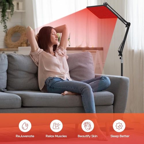 100W Full-Body Red Light Therapy Panel – 200 LEDs with Adjustable Stand & Timer – Infrared Lamp for Skin Rejuvenation, Pain Relief & Healing – Home