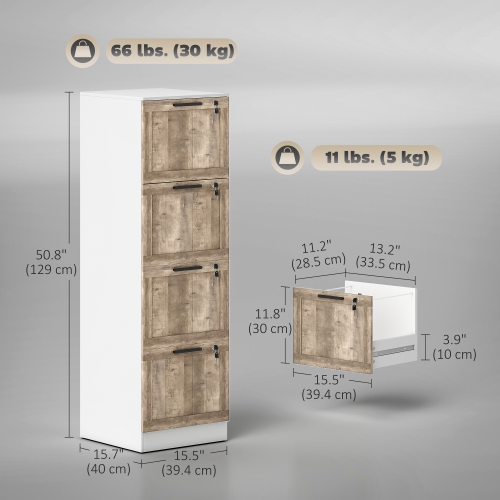 HOMCOM 4 Drawer File Cabinet with Lock, Rustic Vertical Filing Cabinet with Adjustable Hanging Rails for A4 Letter Size Files, Farmhouse Printer