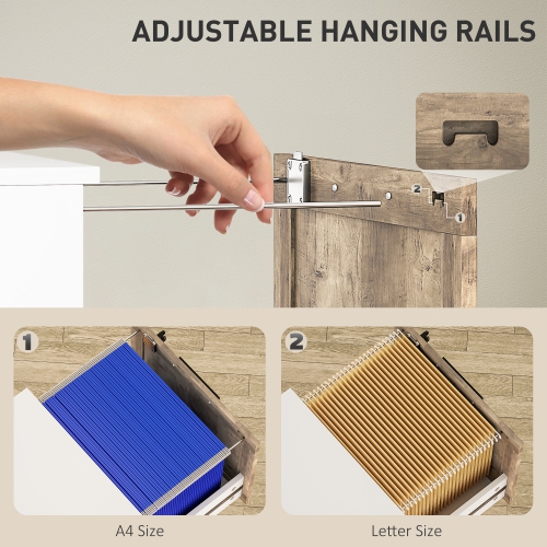 HOMCOM 4 Drawer File Cabinet with Lock, Rustic Vertical Filing Cabinet with Adjustable Hanging Rails for A4 Letter Size Files, Farmhouse Printer