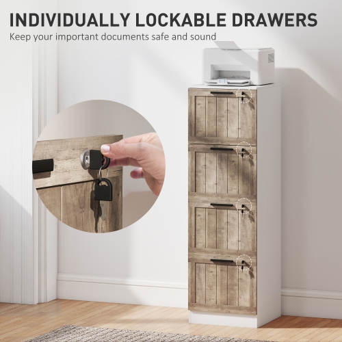 HOMCOM 4 Drawer File Cabinet with Lock, Rustic Vertical Filing Cabinet with Adjustable Hanging Rails for A4 Letter Size Files, Farmhouse Printer