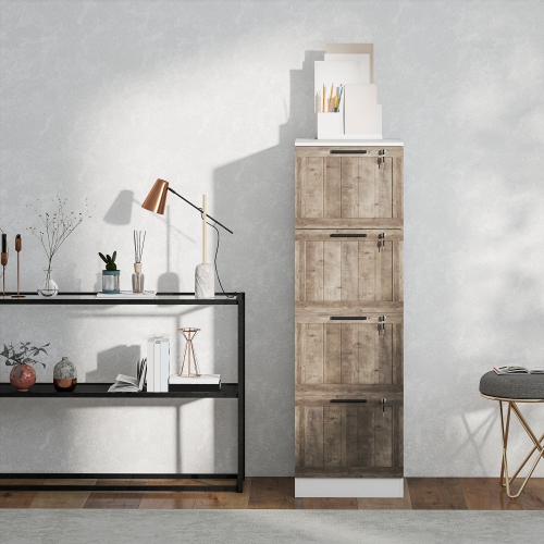 HOMCOM 4 Drawer File Cabinet with Lock, Rustic Vertical Filing Cabinet with Adjustable Hanging Rails for A4 Letter Size Files, Farmhouse Printer