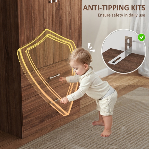 HOMCOM Modern Wardrobe Closet Armoire with Hanging Rod and 2 Doors, Clothes Storage Organizer with 2 Drawers, Anti-Tipping Design for Bedroom, Walnut