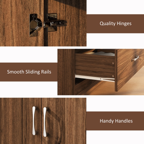 HOMCOM Modern Wardrobe Closet Armoire with Hanging Rod and 2 Doors, Clothes Storage Organizer with 2 Drawers, Anti-Tipping Design for Bedroom, Walnut