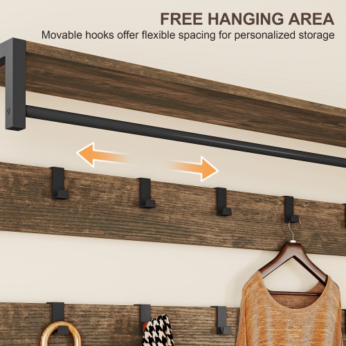 HOMCOM 6-In-1 Hall Tree with Shoe Storage, Industrial Entryway Coat Rack Shoe Storage with 10 Adjustable Hooks, 2 Fabric Drawers and Hanging Rod for