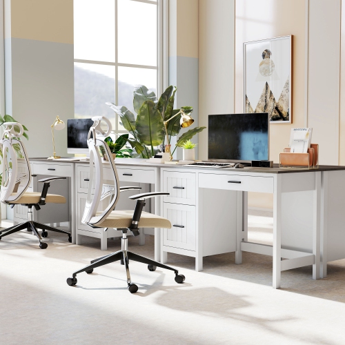 HOMCOM 47.2" Computer Desk with File Drawer, Farmhouse Home Office Desk with 3 Drawer and Wood Grain Top, Compact Study Writing Table for Small