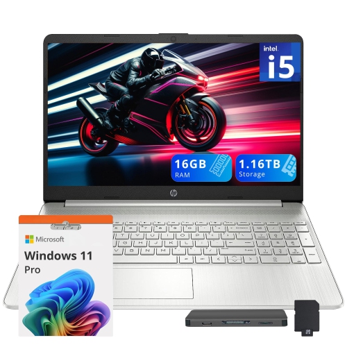 HP 15.6" FHD Laptop, Intel i5-1135G7,1.16TB Storage(1TB SSD +160GB Docking Station Set), 16GB DDR4 RAM, Intel Iris Xe Graphics, Win 11 Pro, Silver