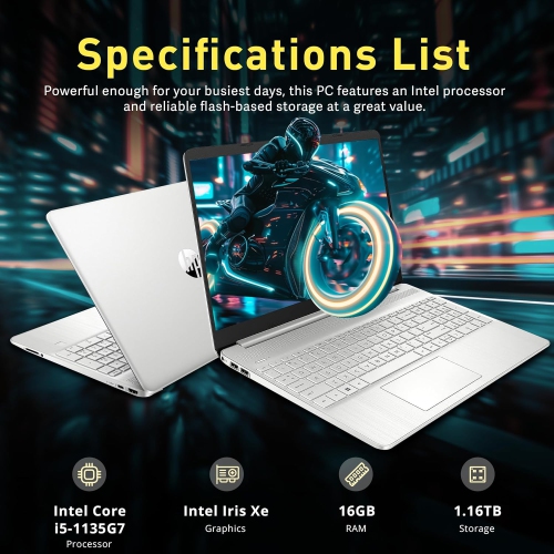 HP 15.6" FHD Laptop, Intel i5-1135G7,1.16TB Storage(1TB SSD +160GB Docking Station Set), 16GB DDR4 RAM, Intel Iris Xe Graphics, Win 11 Pro, Silver