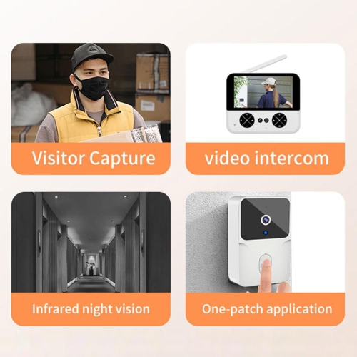 Wireless Video Doorbell Camera – 4.3" IPS HD Screen, Night Vision, Two-Way Audio, Auto Photo/Video Recording, No Subscription, Rechargeable, No-Drill