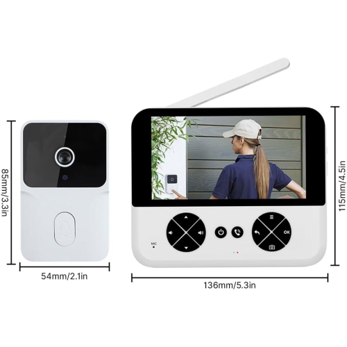 Wireless Video Doorbell Camera – 4.3" IPS HD Screen, Night Vision, Two-Way Audio, Auto Photo/Video Recording, No Subscription, Rechargeable, No-Drill