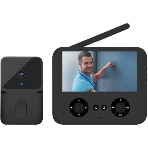Wireless Video Doorbell Camera – 4.3" IPS HD Screen, Night Vision, Two-Way Audio, Auto Photo/Video Recording, No Subscription, Rechargeable, No-Drill