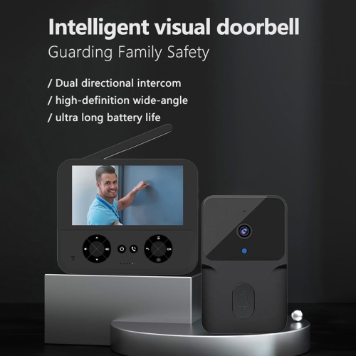 Wireless Video Doorbell Camera – 4.3" IPS HD Screen, Night Vision, Two-Way Audio, Auto Photo/Video Recording, No Subscription, Rechargeable, No-Drill