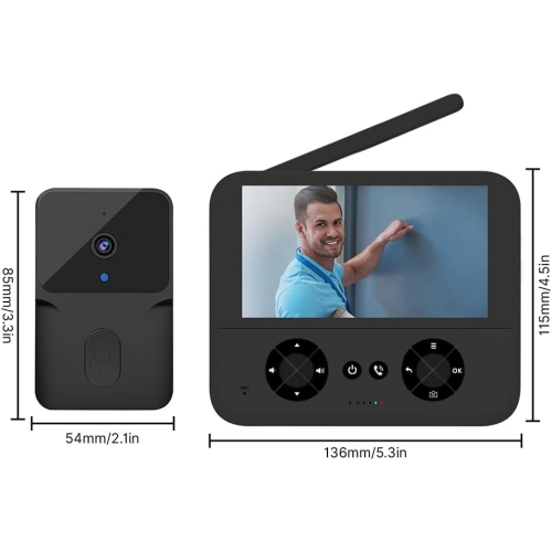 Wireless Video Doorbell Camera – 4.3" IPS HD Screen, Night Vision, Two-Way Audio, Auto Photo/Video Recording, No Subscription, Rechargeable, No-Drill