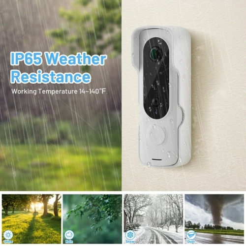 1080P HD Wireless Video Doorbell with 85° Wide-Angle, Infrared Night Vision, Two-Way Audio with Noise Cancellation, 2.4 GHz Wi-Fi, Rechargeable