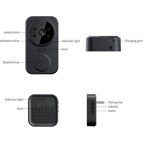 Smart WiFi Video Doorbell Camera with Chime, Smart Video Doorbell Wireless HD Camera PIR Motion Detection IR Alarm Security Doorbell WiFi Intercom