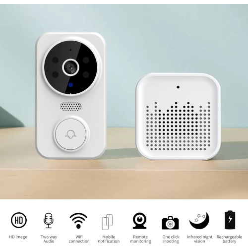 Smart WiFi Video Doorbell Camera with Chime, Smart Video Doorbell Wireless HD Camera PIR Motion Detection IR Alarm Security Doorbell WiFi Intercom