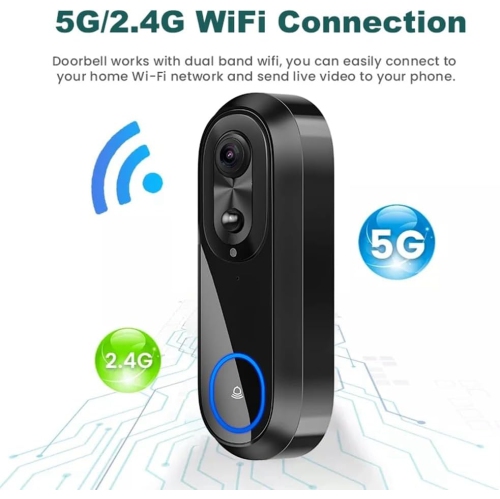 Smart 1080P Video Doorbell – 2MP, 160° Wide View, Dual-Band Wi-Fi, 7000mAh Battery, PIR Detection, 5m Night Vision, Two-Way Audio, Cloud/SD Storage,