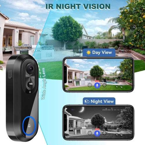 Smart 1080P Video Doorbell – 2MP, 160° Wide View, Dual-Band Wi-Fi, 7000mAh Battery, PIR Detection, 5m Night Vision, Two-Way Audio, Cloud/SD Storage,