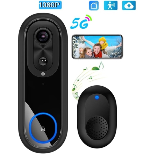 Smart 1080P Video Doorbell – 2MP, 160° Wide View, Dual-Band Wi-Fi, 7000mAh Battery, PIR Detection, 5m Night Vision, Two-Way Audio, Cloud/SD Storage,