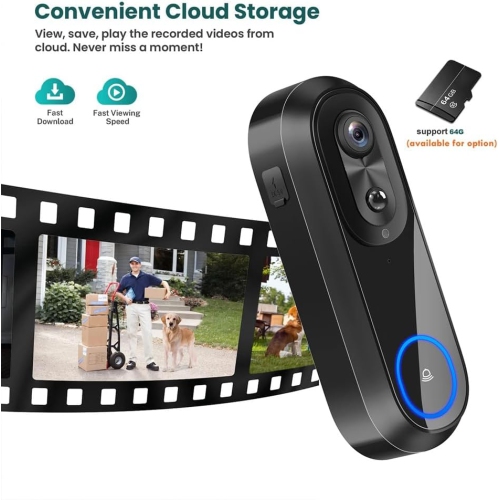Smart 1080P Video Doorbell – 2MP, 160° Wide View, Dual-Band Wi-Fi, 7000mAh Battery, PIR Detection, 5m Night Vision, Two-Way Audio, Cloud/SD Storage,