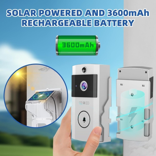 1080P Smart Wireless Video Doorbell with Chime, Solar Rain Cover, Two-Way Talk, Rechargeable Battery, Night Vision, Real-Time Alerts,