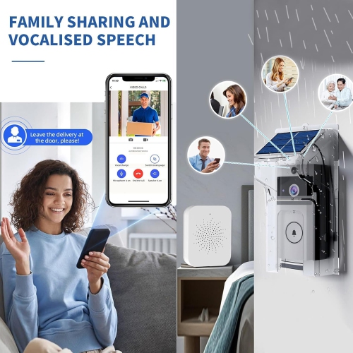 1080P Smart Wireless Video Doorbell with Chime, Solar Rain Cover, Two-Way Talk, Rechargeable Battery, Night Vision, Real-Time Alerts,