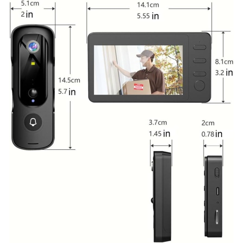 Wireless 2.4 GHz Private Video Doorbell with 4.3" IPS Display - 1080 P/720 P Recording, 160° Ultra Wide Angle Lens, 4000 mAh Battery, SD Card Storage