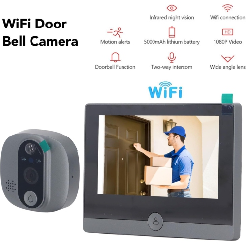 Door Spy Camera, WiFi Door Spy, 1080P, 4.3 Inch Screen, Video Doorbell Camera, Two-Way Intercom System, PIR Detection, Visual Doorbell