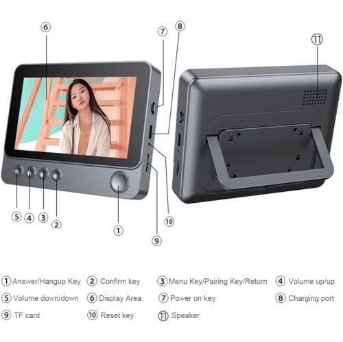 2.4G Wireless Video Intercom Doorbell, 4.3 Inch IPS Screen Audio Video Doorbell Camera Two Way Voice Door Bell Intercom System Night Vision for Villa