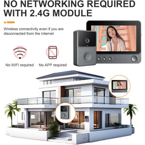 2.4G Wireless Video Intercom Doorbell, 4.3 Inch IPS Screen Audio Video Doorbell Camera Two Way Voice Door Bell Intercom System Night Vision for Villa