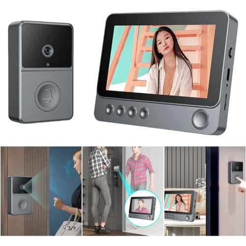 2.4G Wireless Video Intercom Doorbell, 4.3 Inch IPS Screen Audio Video Doorbell Camera Two Way Voice Door Bell Intercom System Night Vision for Villa