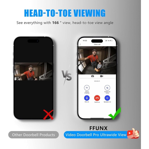 Smart Doorbell Camera Wireless, Doorbell Wireless, Ring Video Doorbell with 65° Viewing Angle, Two Way Audio, Hd Live View, Night Vision, 2.4g WiFi