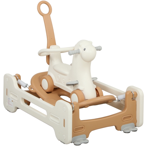 QABA  5 In 1 Rocking Horse for Toddlers 1-6 Years, Alpaca-Shaped Baby Push Ride On Car for Toddlers W/ Balance Board, Push Handle, 4 Wheels, Support