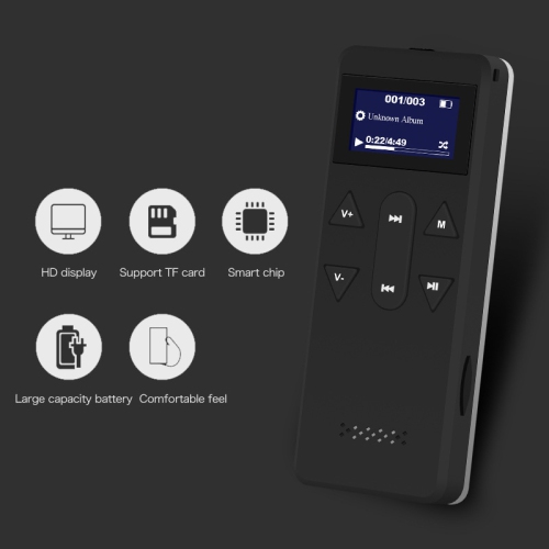 Silver Ultra-portable MP3 player with FM radio – 1.2" screen, lossless audio, expandable storage, long battery life – ideal for running, traveling