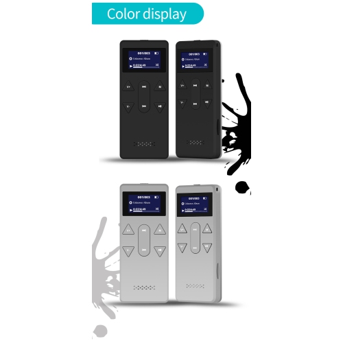 Silver Ultra-portable MP3 player with FM radio – 1.2" screen, lossless audio, expandable storage, long battery life – ideal for running, traveling