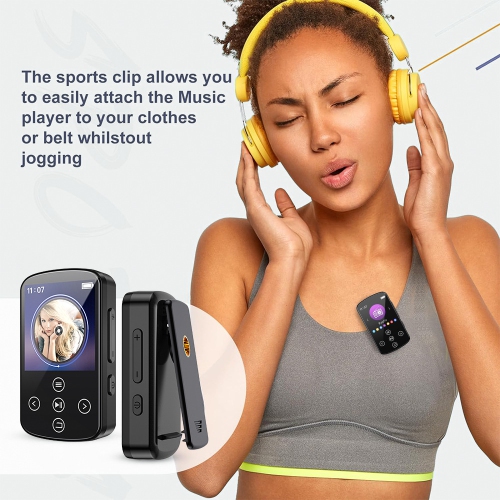 Portable Bluetooth MP3 Player with FM Radio, Voice Recorder, E-Book Reader – 1.5 Inch Touch Screen, 210mAh Battery, Lightweight Clip-on Design,
