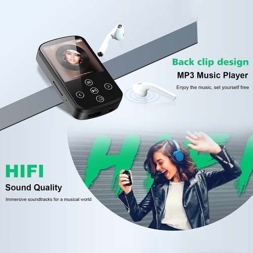 Portable Bluetooth MP3 Player with FM Radio, Voice Recorder, E-Book Reader – 1.5 Inch Touch Screen, 210mAh Battery, Lightweight Clip-on Design,