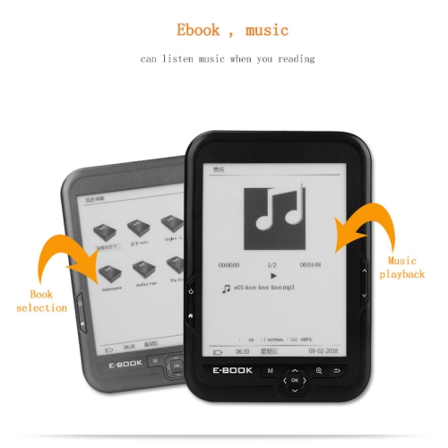 Liseuse, écran tactile HD antireflet à encre électronique de 6&nbsp;po, lecteur électronique 1024 x 768 avec deux mémoires, police réglable, lecteur