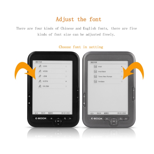 6-inch e-ink screen e-book reader, 1024 x 768 e-reader, e-reader device, 2000 mAH - gray