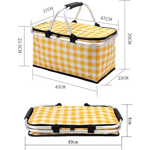 Sac isotherme en panier de pique-nique avec doublure antifuite, 26 L grande capacité pour les activités de plein air, les voyages, la plage et