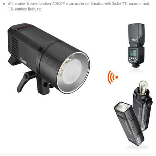 Remis à neuf - Flash AD600 Pro de Godox - Flash TTL de 600 W pour l'extérieur avec système sans fil X 2,4 GHz intégré, batterie au lithium-ion, lampe