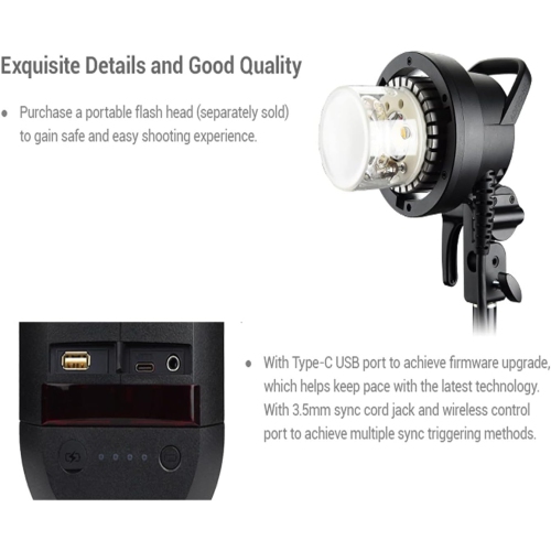 Remis à neuf - Flash AD600 Pro de Godox - Flash TTL de 600 W pour l'extérieur avec système sans fil X 2,4 GHz intégré, batterie au lithium-ion, lampe